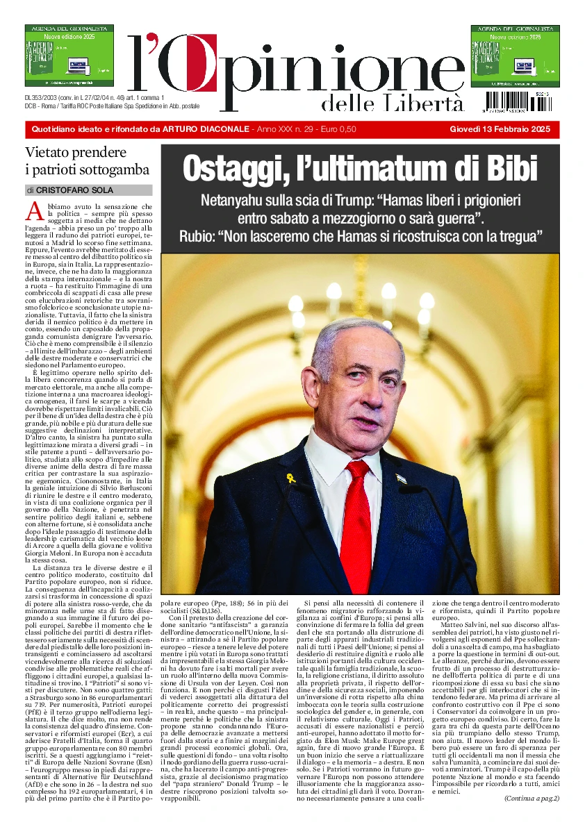 Prima-pagina-opinione della liberta-edizione-di-oggi-2025-02-13